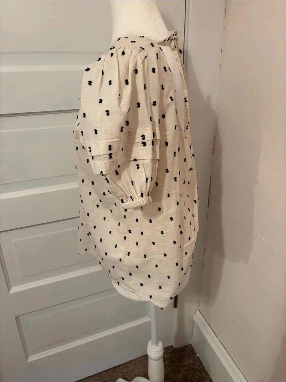 Madewell Ivory Blouse with Black Dot Embroidery